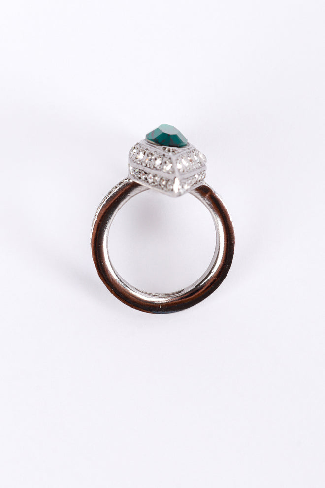 Vintage Oscar de la Renta Art Deco Navette Crystal Cocktail Ring inner half ring @recess la