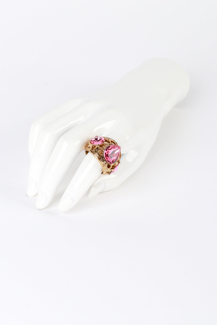 Vintage Oscar de la Renta Crystal Filigree Cutout Ring on mannequin hand @recess la