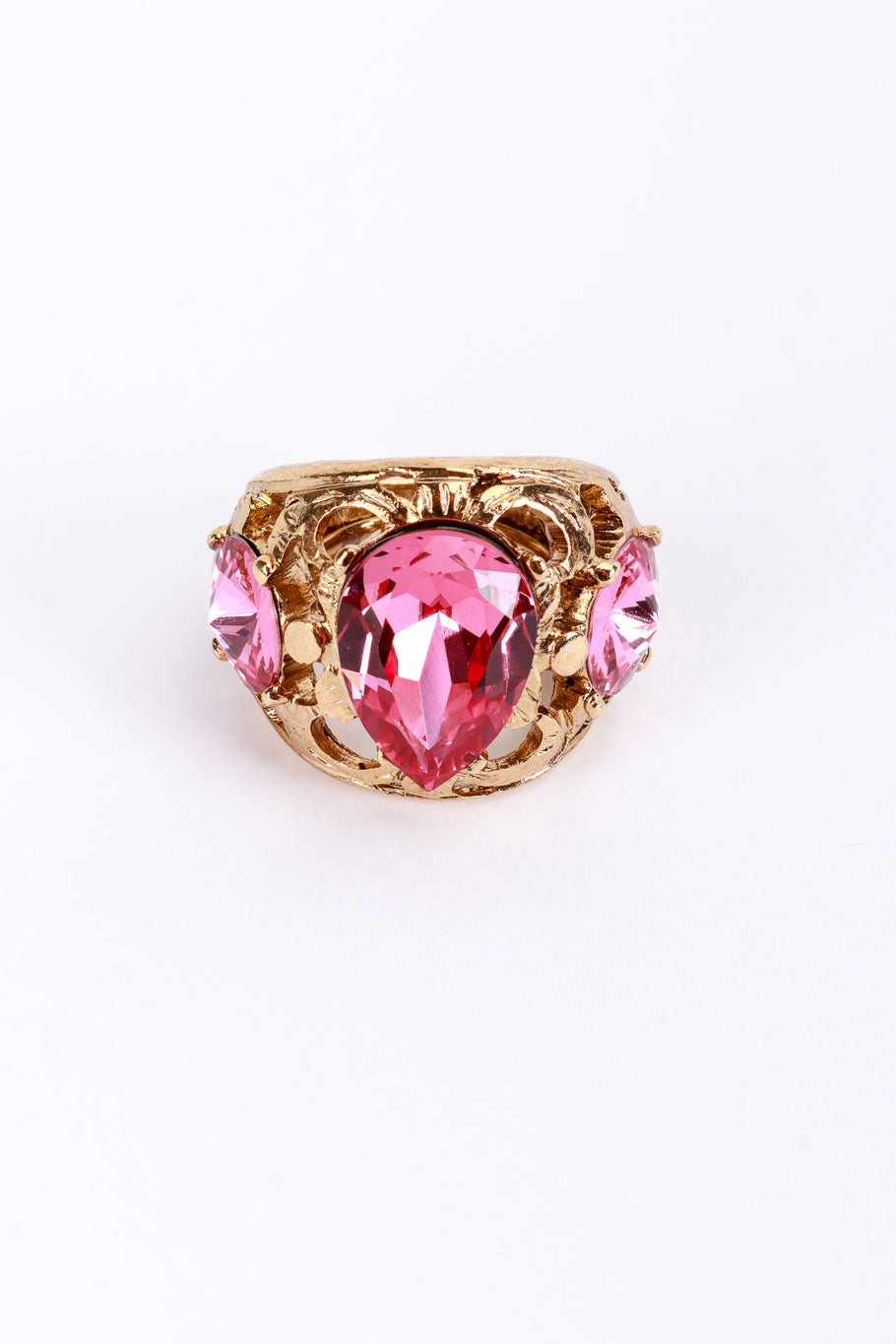 Vintage Oscar de la Renta Crystal Filigree Cutout Ring front @recess la