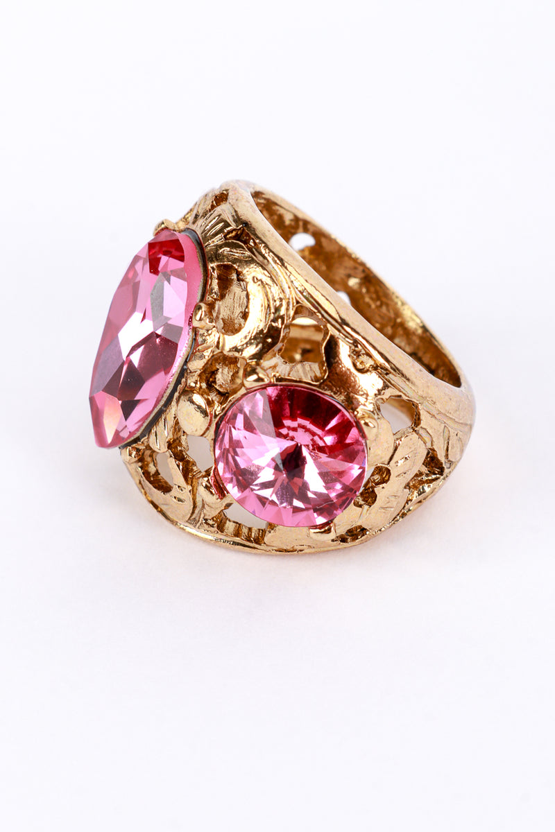 Vintage Oscar de la Renta Crystal Filigree Cutout Ring detail @recess la