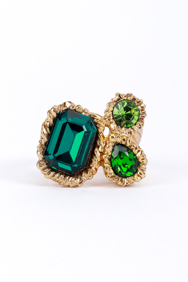 Vintage Oscar de la Renta Greens Mixed Cut Crystal Ring front @recess la