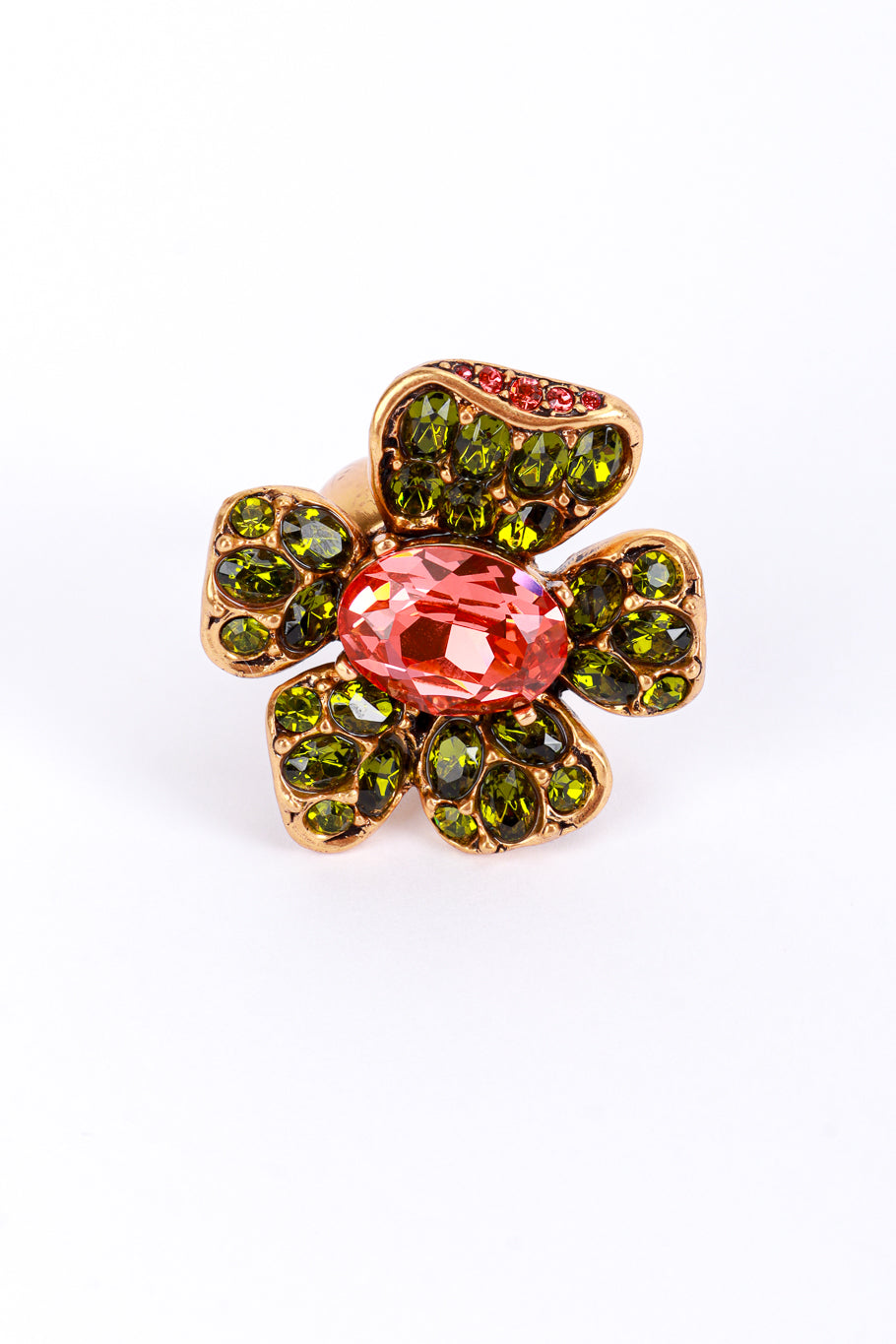 Vintage Oscar de la Renta Peridot Blooms Crystal Cocktail Ring front @recess la