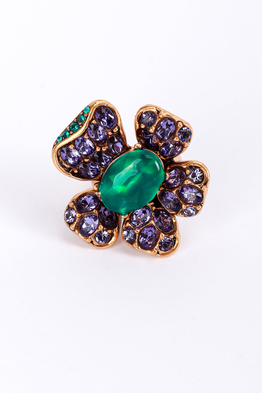 Vintage Oscar de la Renta Violet Blooms Crystal Cocktail Ring front @recess la