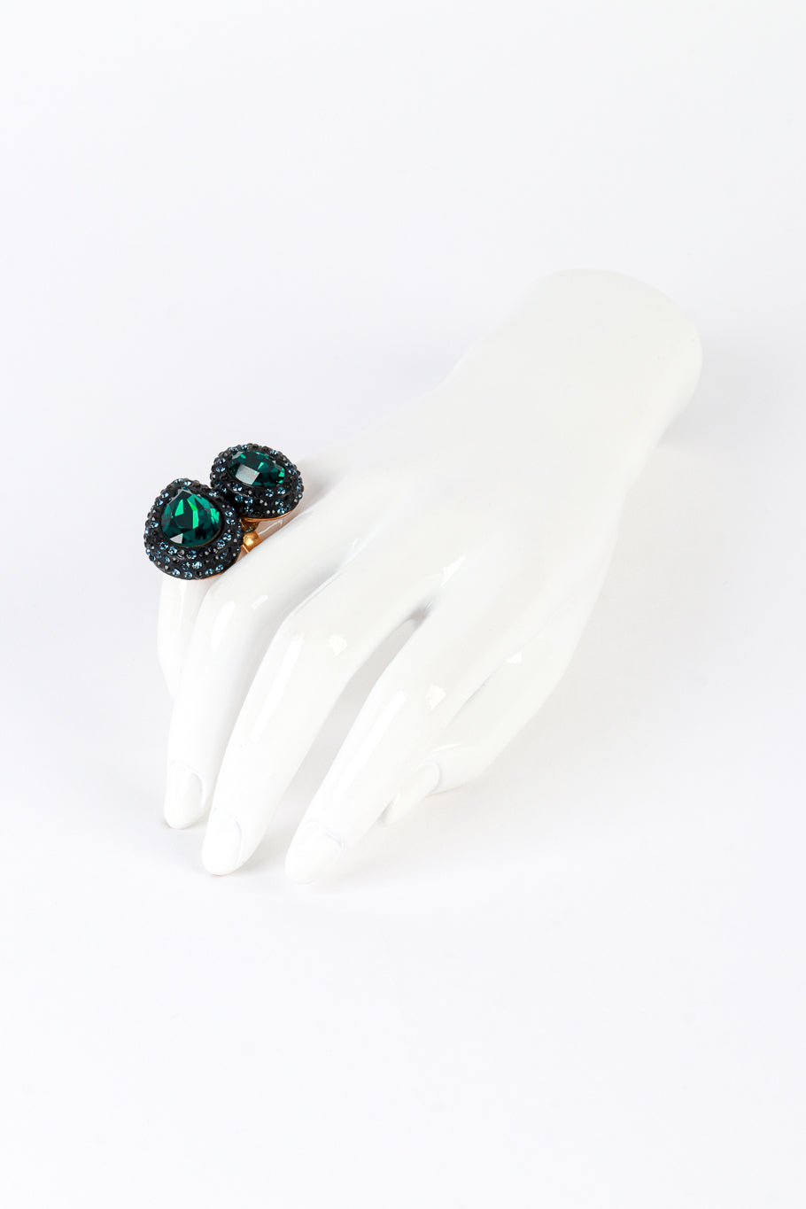 Vintage Oscar de la Renta Emerald Duo Gem Cocktail Ring on mannequin @recess la