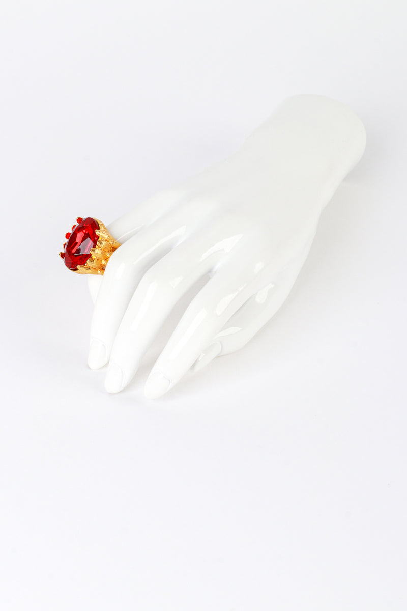 Vintage Oscar de la Renta Ruby Red Monarch Cocktail Ring on mannequin hand @recess la