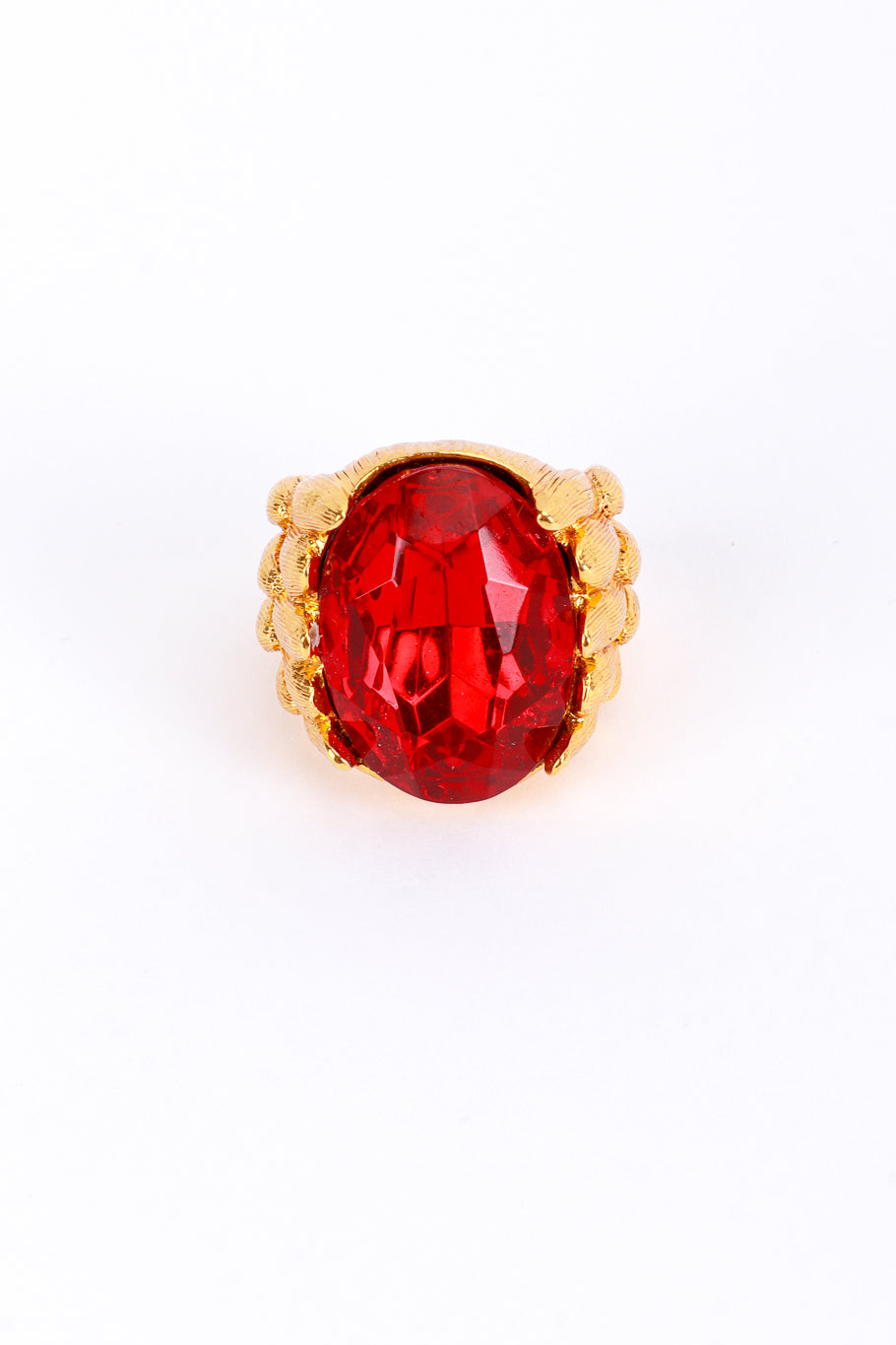 Vintage Oscar de la Renta Ruby Red Monarch Cocktail Ring front @recess la