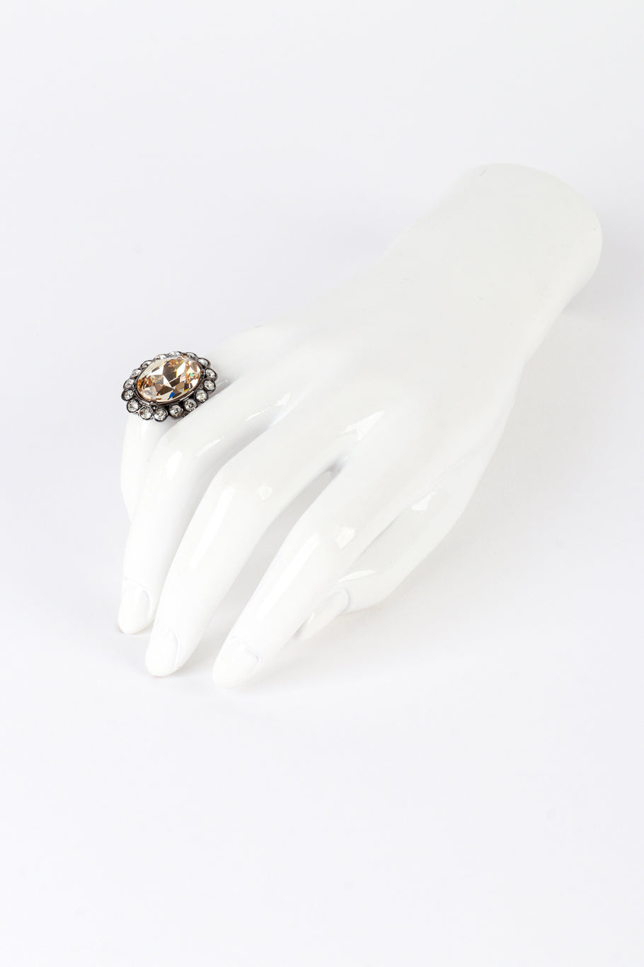 Vintage Oscar de la Renta Classic Crystal Cocktail Ring on mannequin hand @recess la