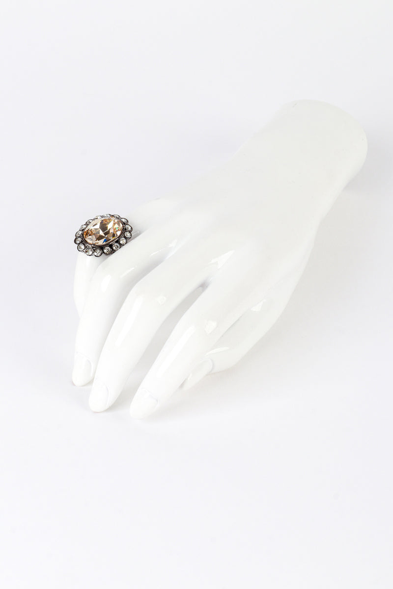 Vintage Oscar de la Renta Classic Crystal Cocktail Ring on mannequin hand @recess la