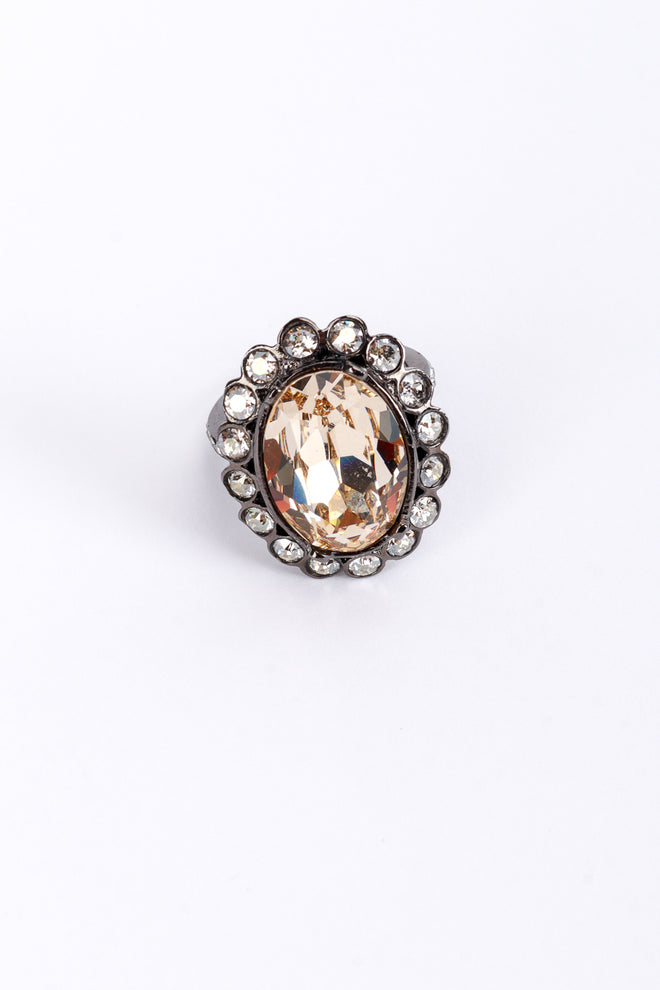 Vintage Oscar de la Renta Classic Crystal Cocktail Ring front @recess la