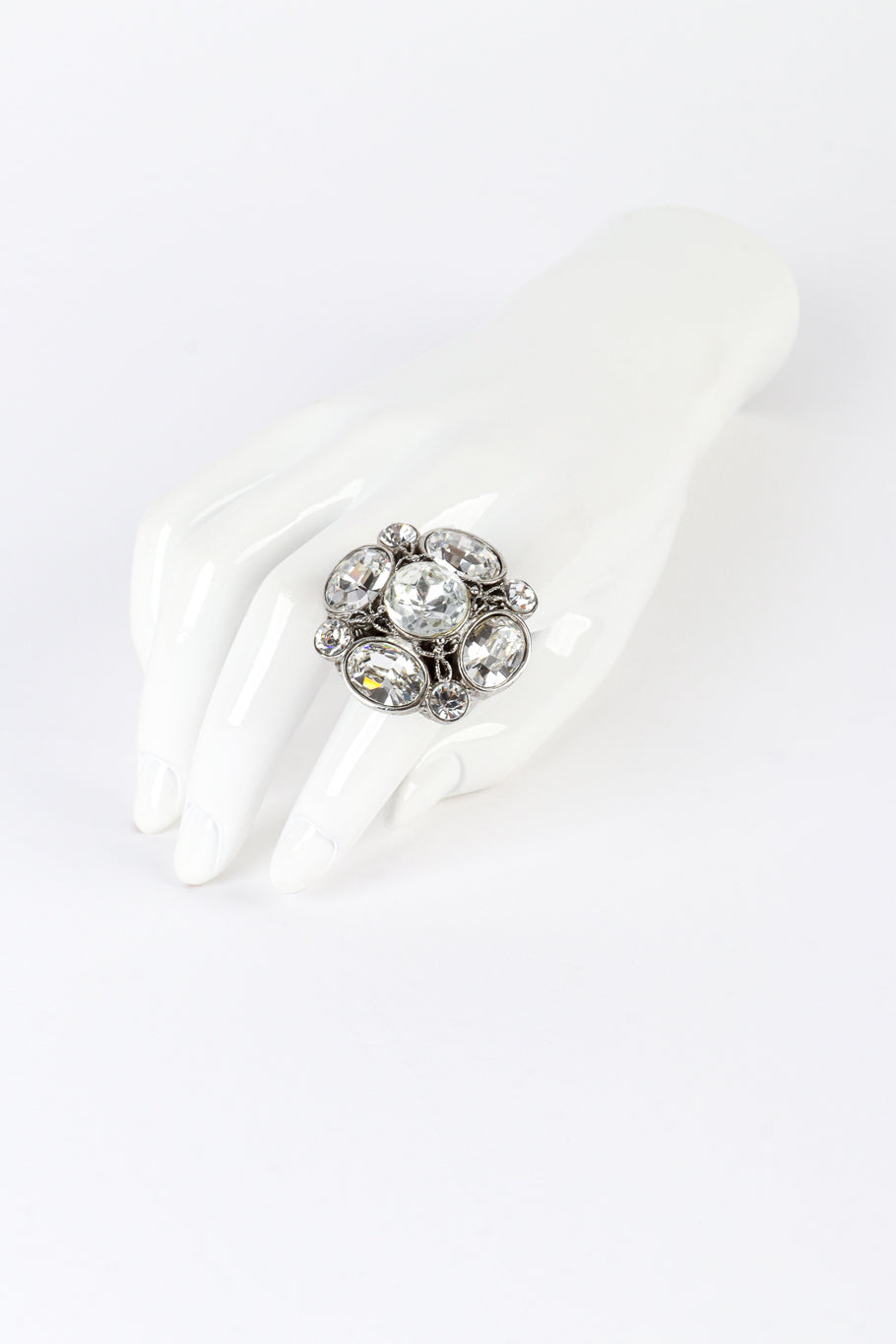 Vintage Oscar de la Renta Crystal Filigree Domed Cocktail Ring on mannequin hand @recess la