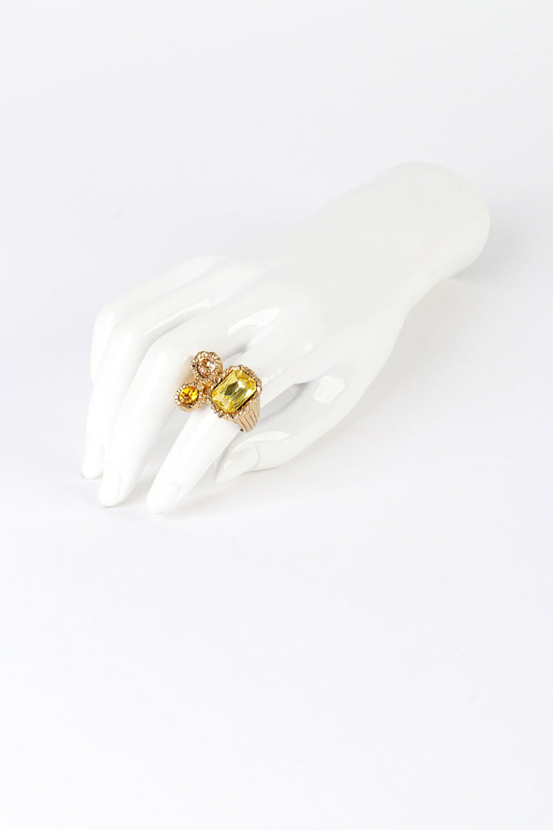 Vintage Oscar de la Renta Yellows Mixed Cut Crystal Ring on mannequin hand @recess la