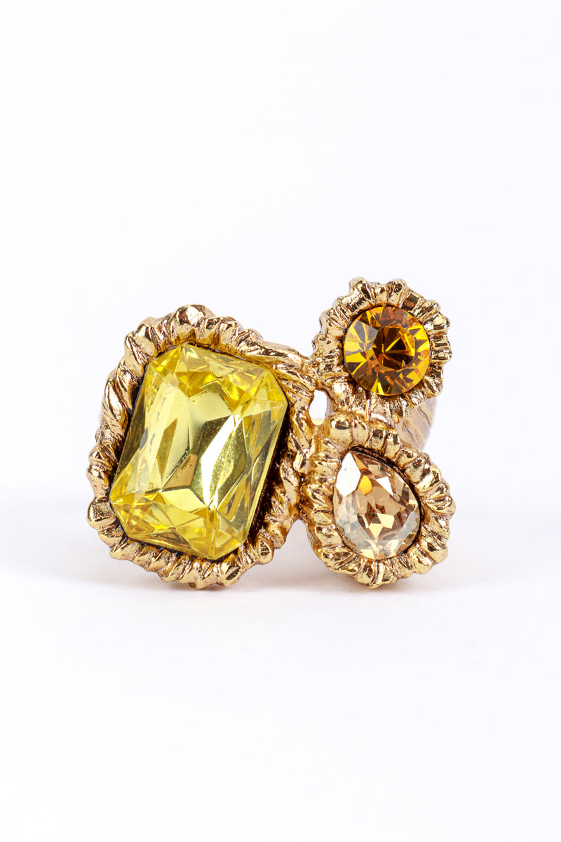 Vintage Oscar de la Renta Yellows Mixed Cut Crystal Ring front @recess la