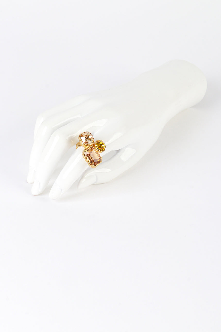 Vintage Oscar de la Renta Warm Mixed Cut Crystal Ring on mannequin hand @recess la