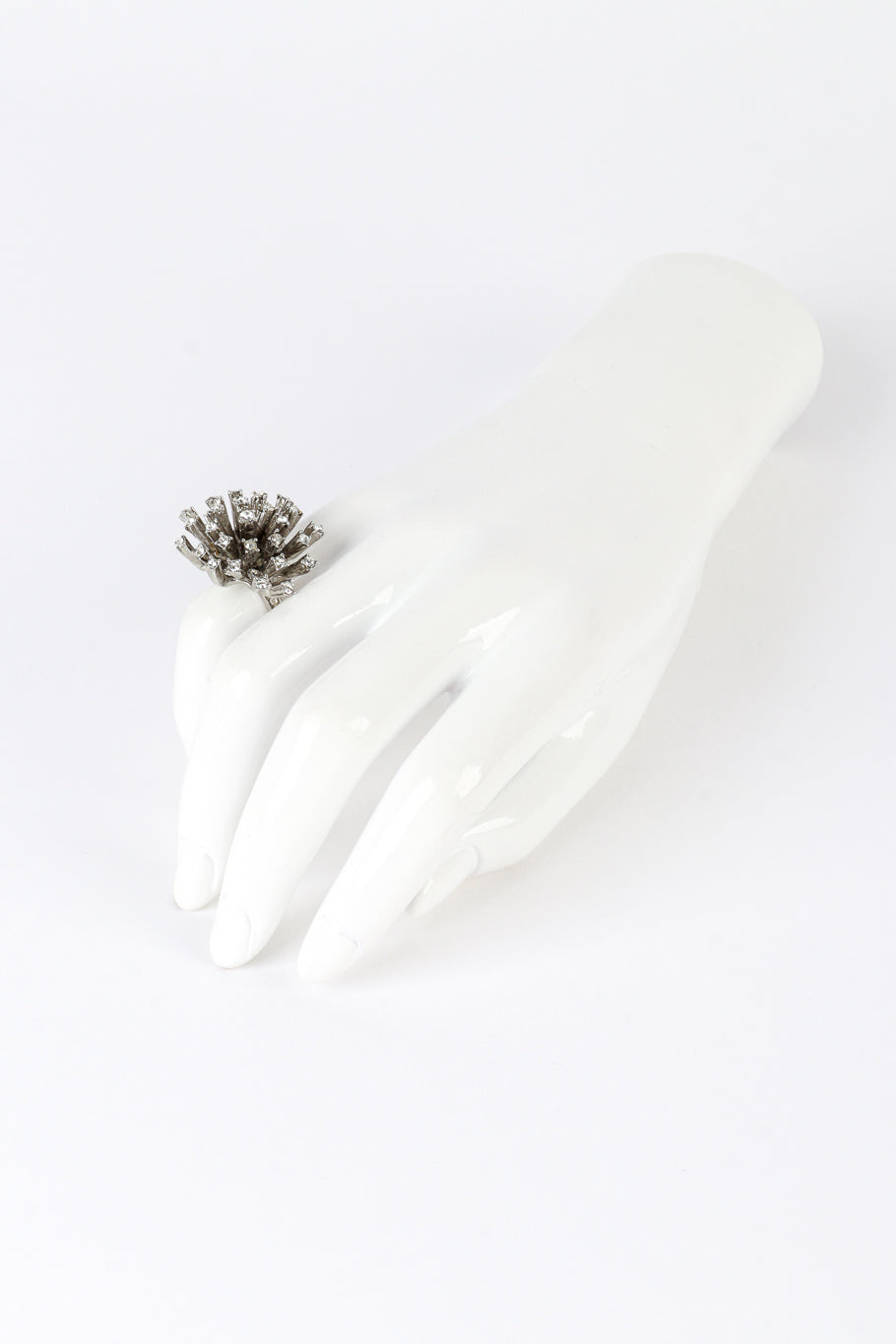 Vintage Oscar de la Renta Clear Firework Burst Cocktail Ring on mannequin hand @recess la