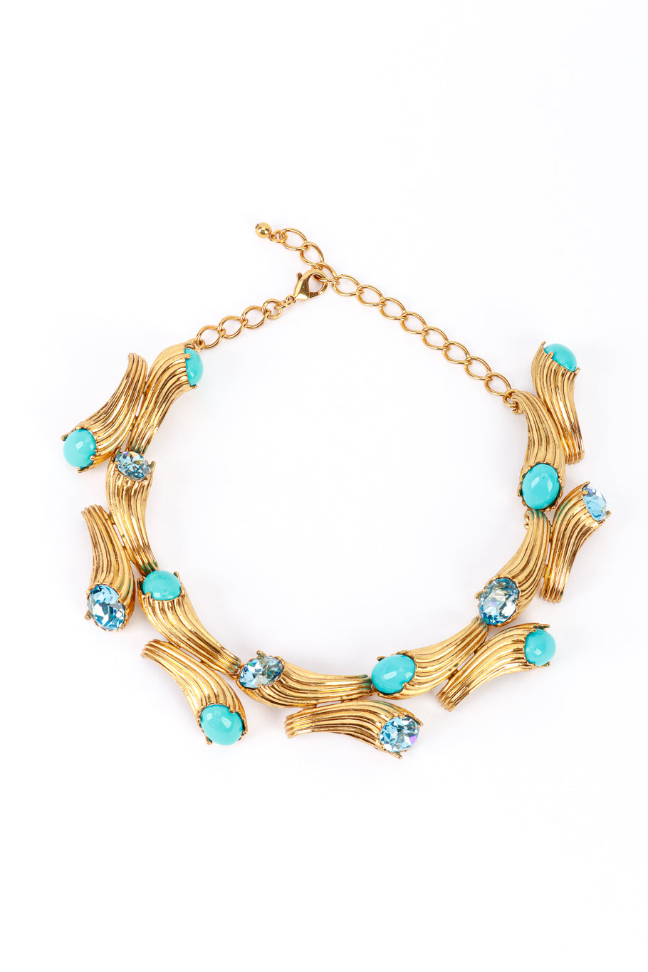 Vintage Kenneth Jay Lane Turquoise & Crystal Cornucopia Collar Necklace front @recess la