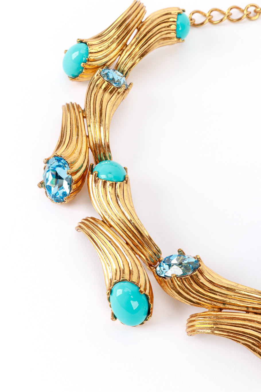 Vintage Kenneth Jay Lane Turquoise & Crystal Cornucopia Collar Necklace detail @recess la