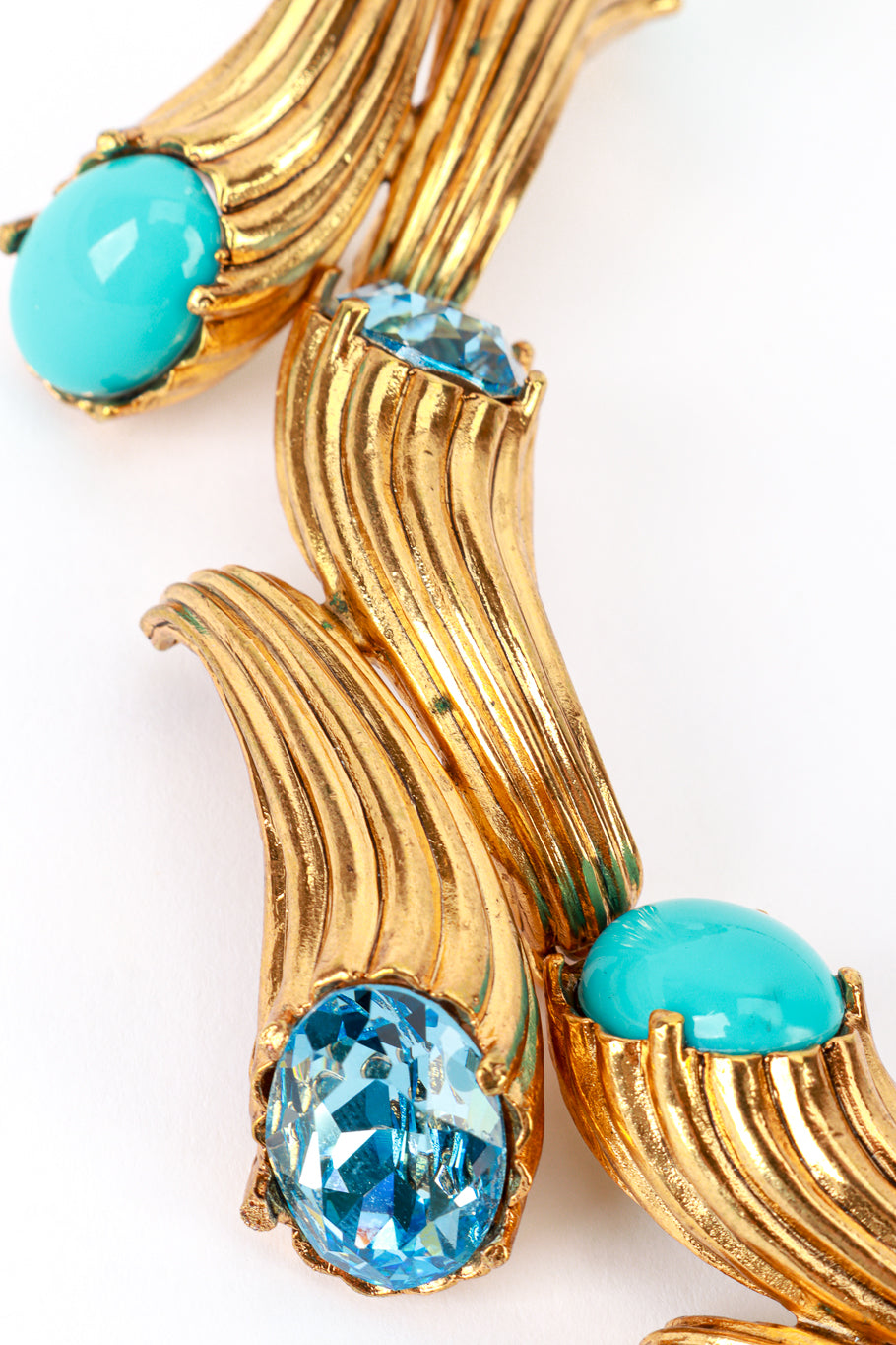 Vintage Kenneth Jay Lane Turquoise & Crystal Cornucopia Collar Necklace patina @recess la