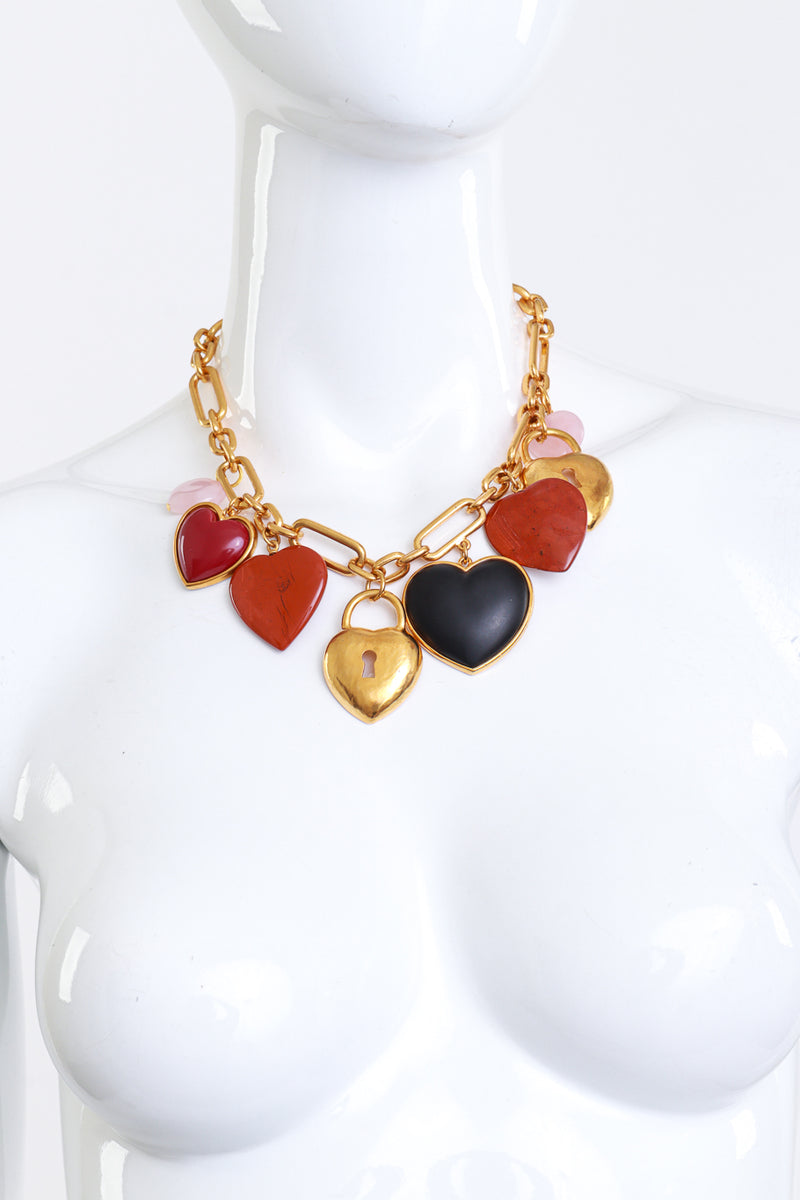 Vintage Oscar de la Renta Heart Charm Collar Necklace on mannequin @recess la