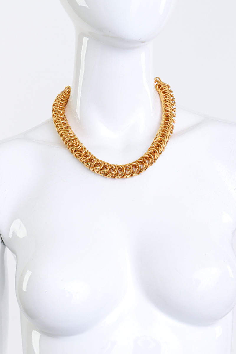 Vintage Oscar de la Renta Golden Exoskeleton Collar Necklace on mannequin @recess la