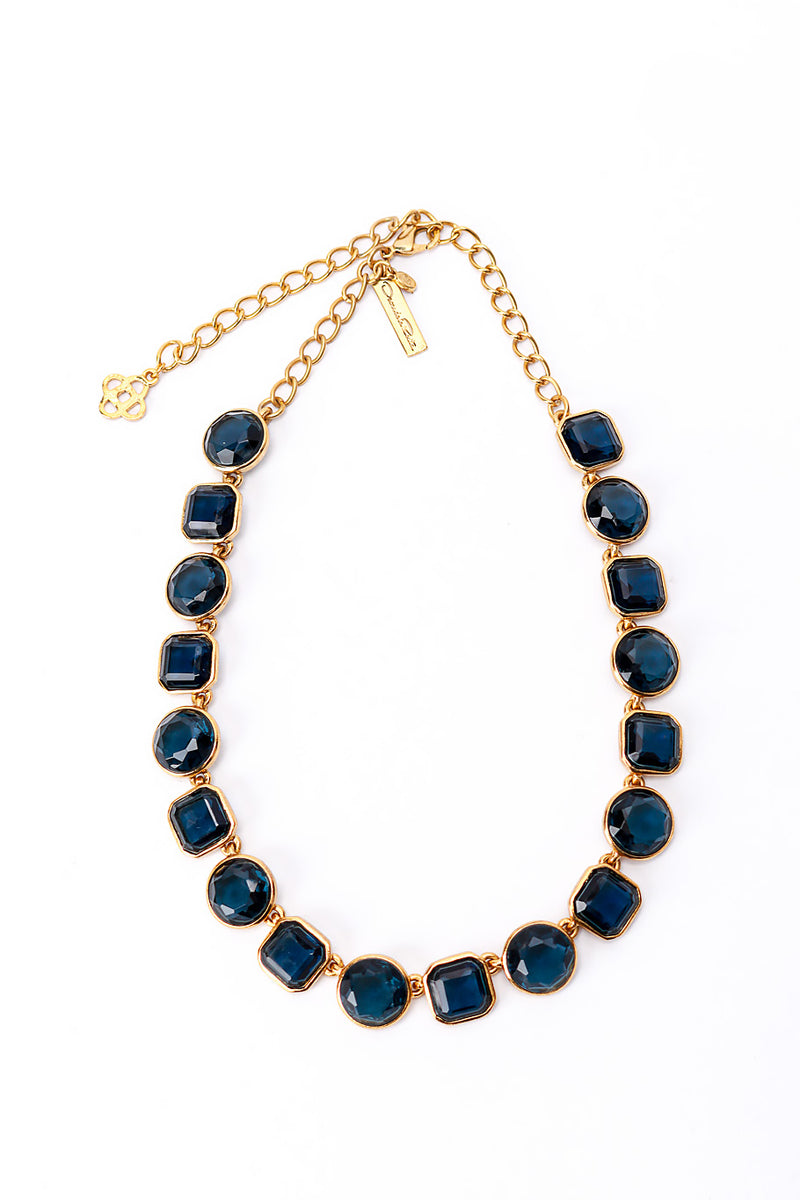 Vintage Oscar de la Renta Montana Blue Geo Cabochon Collar Necklace front @recess la