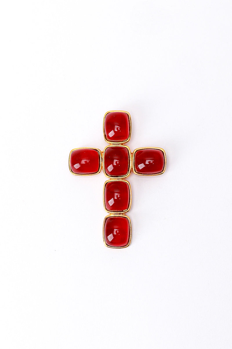 Vintage Kenneth Jay Lane Garnet Gripoix Cross Brooch front @recess la