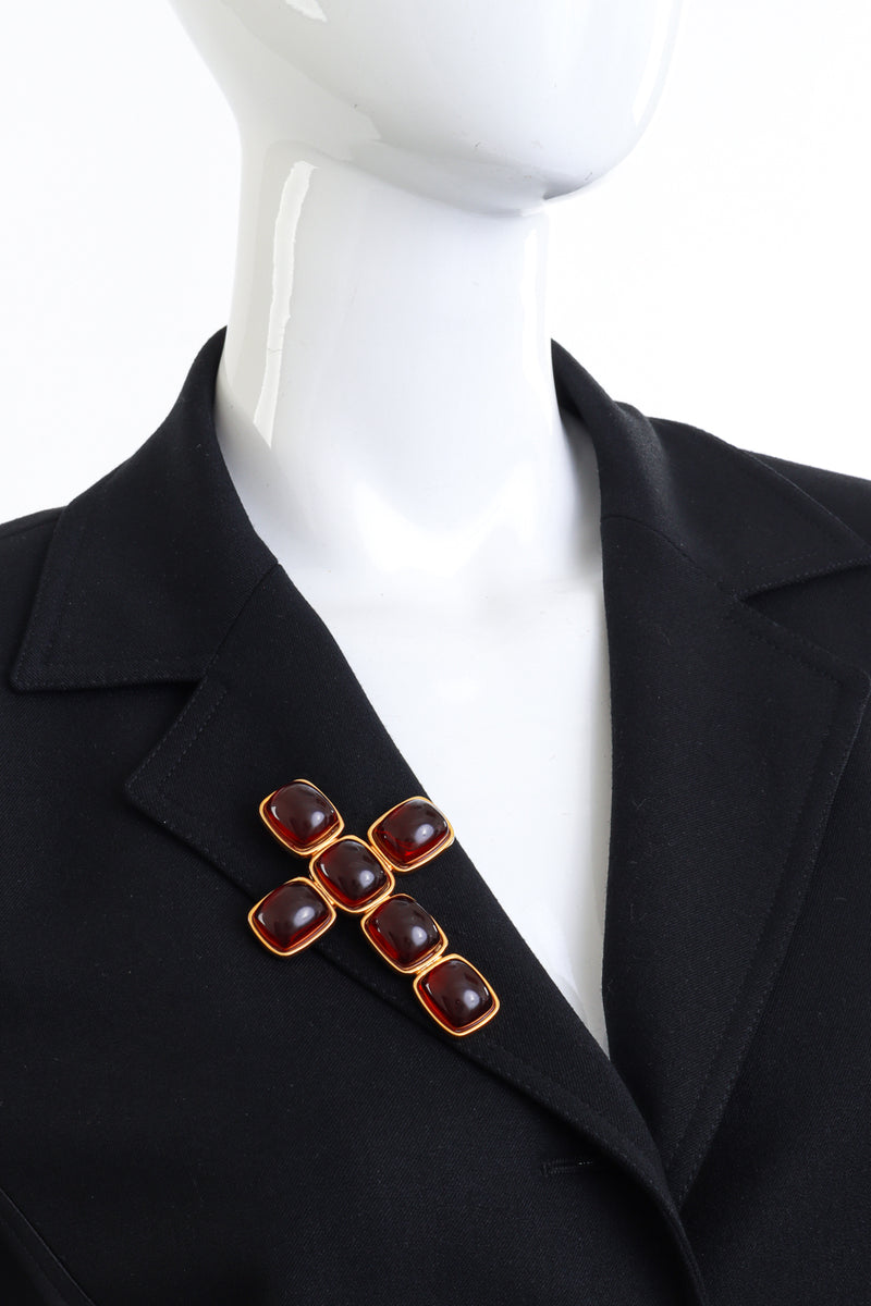 Vintage Kenneth Jay Lane Garnet Gripoix Cross Brooch on mannequin @recess la