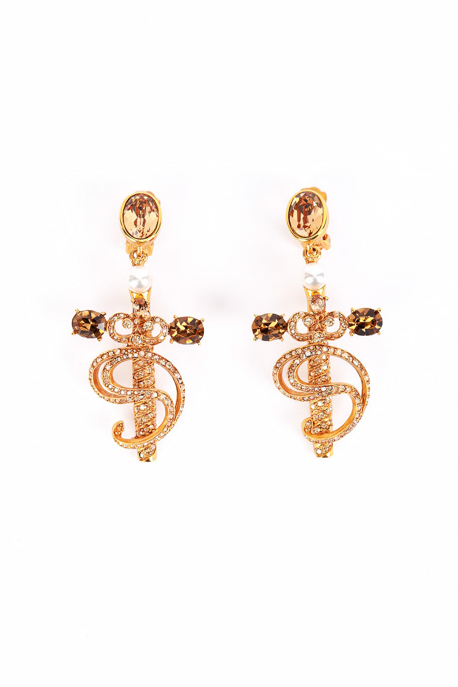 Vintage Oscar de la Renta Swirling Sword Drop Earrings front @recess la