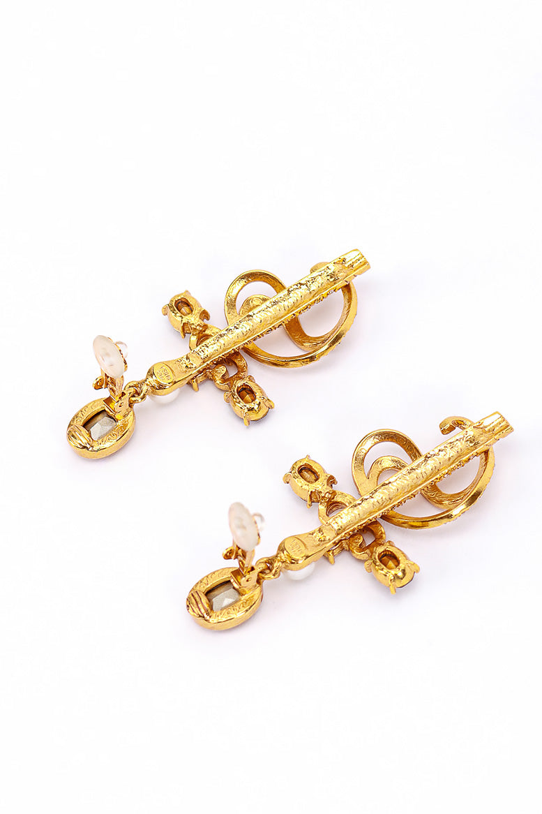 Vintage Oscar de la Renta Swirling Sword Drop Earrings back clips open @recess la