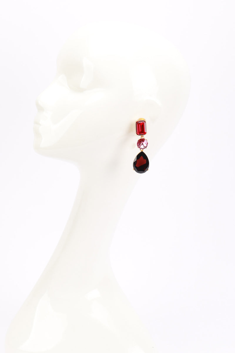 Vintage Oscar de la Renta Colorblock Gem Drop Earrings on mannequin @recess la