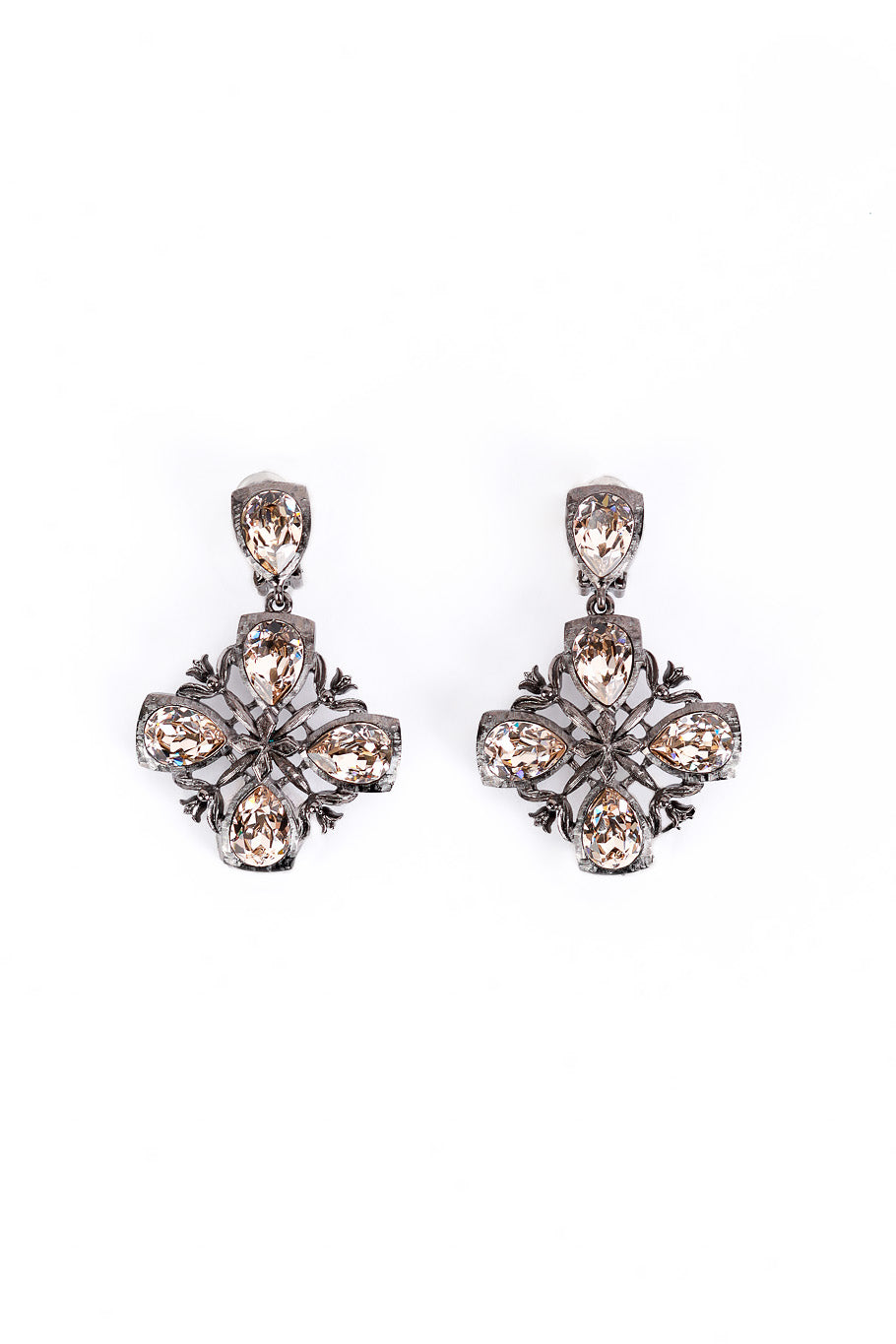 Vintage Oscar de la Renta Crystal Cross Drop Earrings front @recess la