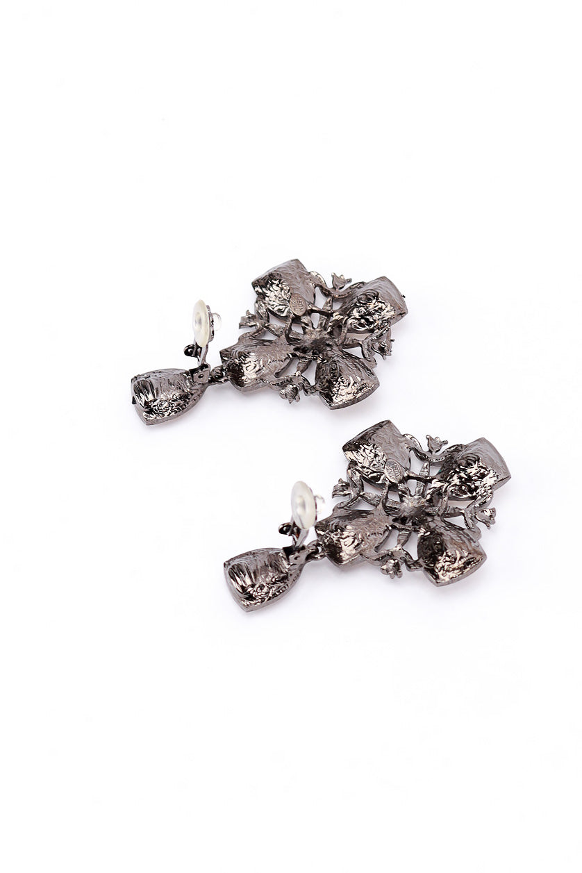 Vintage Oscar de la Renta Crystal Cross Drop Earrings back clips open @recess la