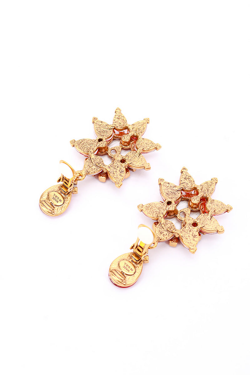 Vintage Oscar de la Renta Sunset Cabochon Crystal Drop Earrings back clips open @recess la