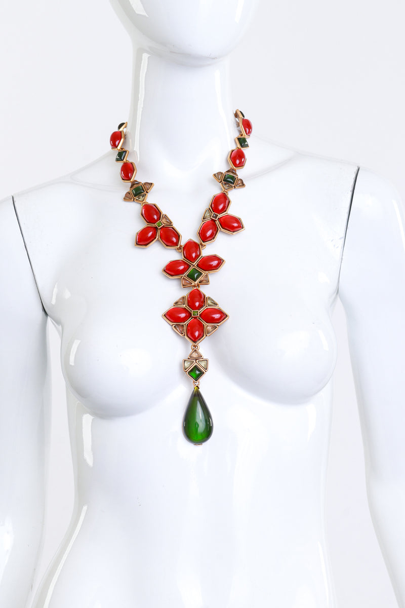 Vintage Oscar de la Renta Cabochon Cross Pendant Necklace on mannequin @recess la