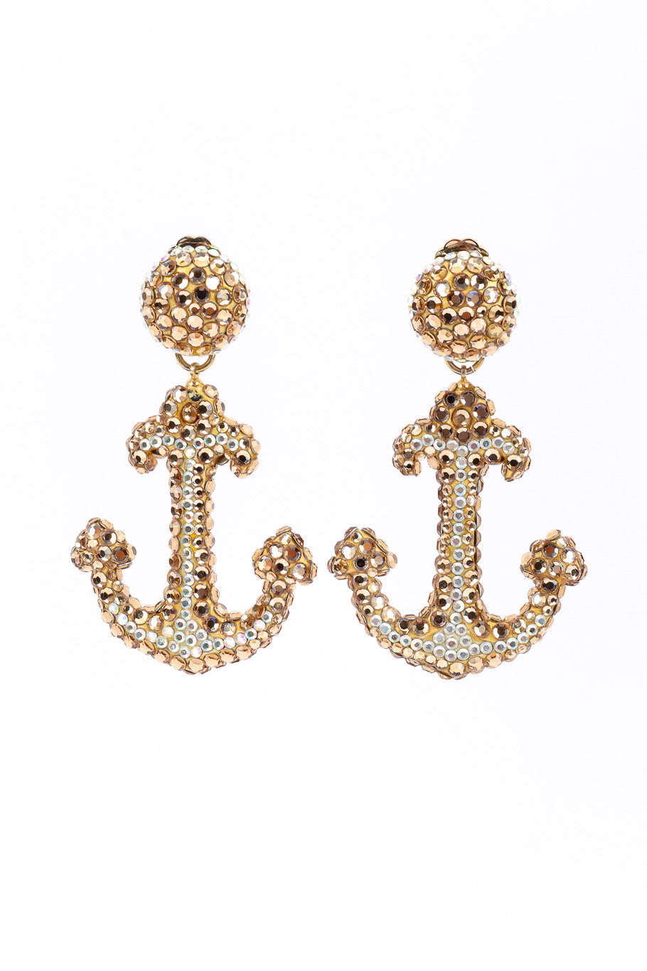 Vintage Richard Kerr Crystal Anchor Drop Earrings front view on white background @Recessla
