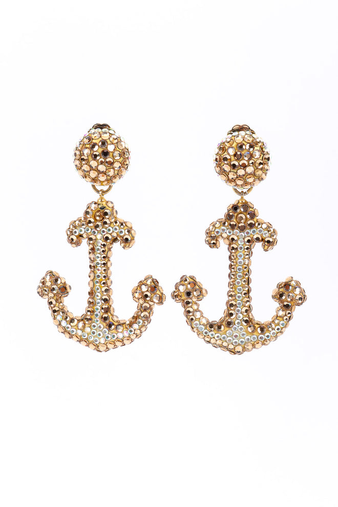 Vintage Richard Kerr Crystal Anchor Drop Earrings front view on white background @Recessla