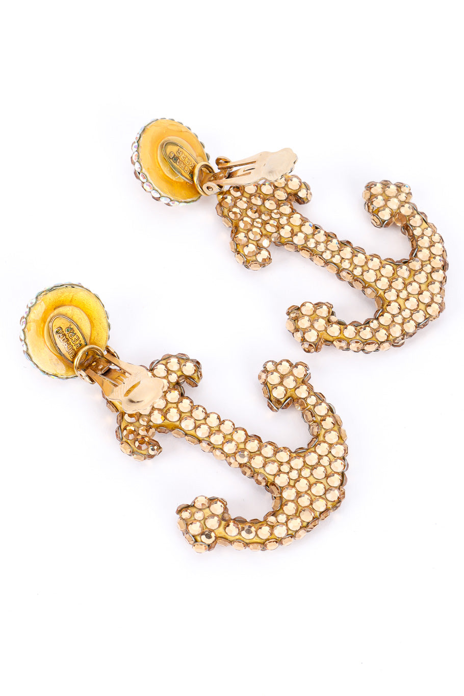 Vintage Richard Kerr Crystal Anchor Drop Earrings back view with posts unhinged on white background @Recessla