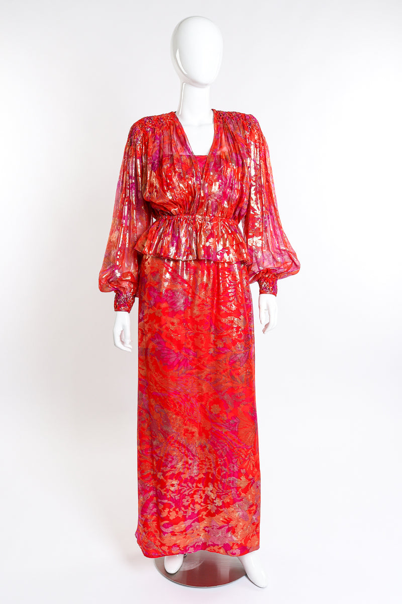 Vintage Richilene Metallic Floral Top and Dress Set front on mannequin @recessla