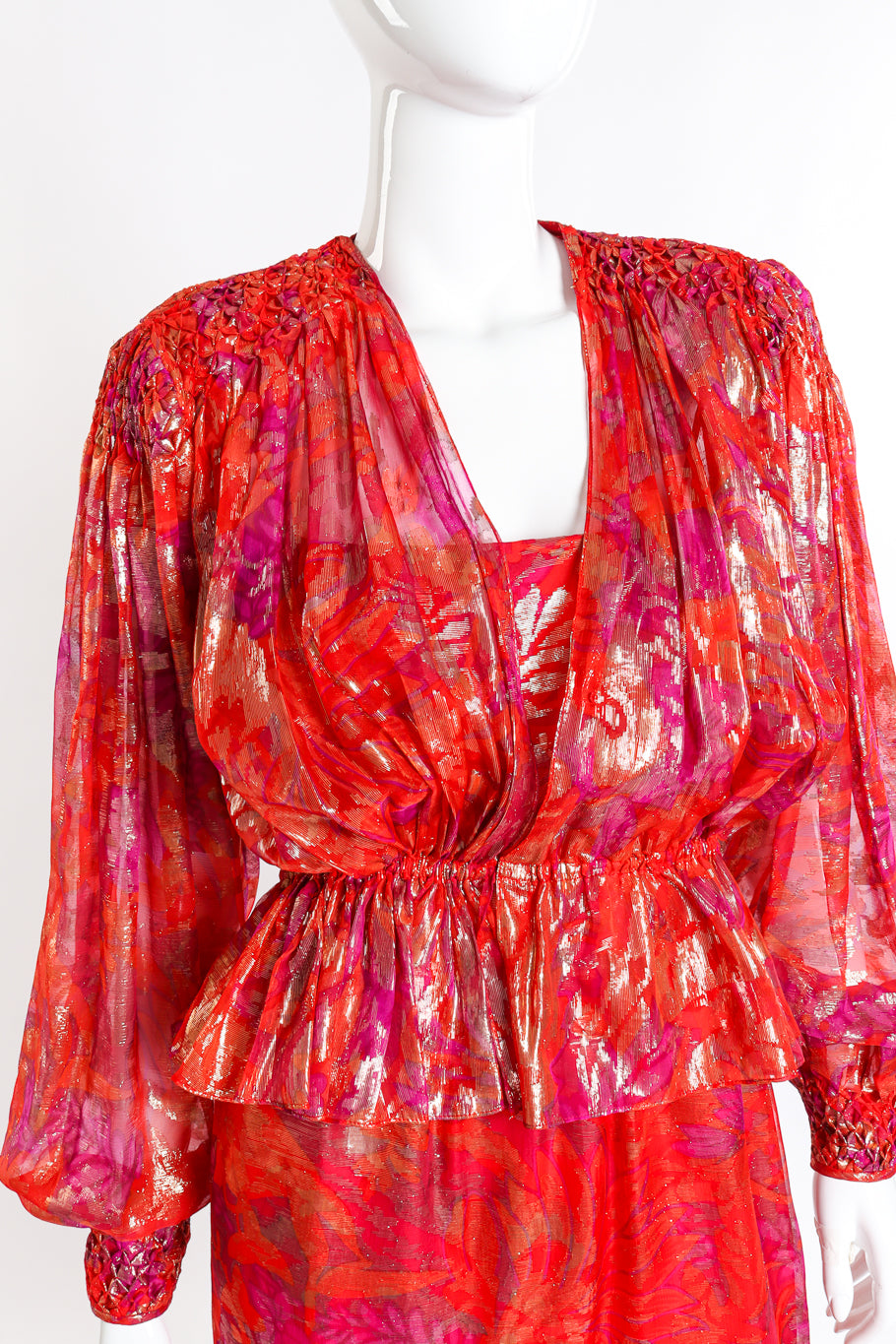 Vintage Richilene Metallic Floral Top and Dress Set front on mannequin closeup @recessla