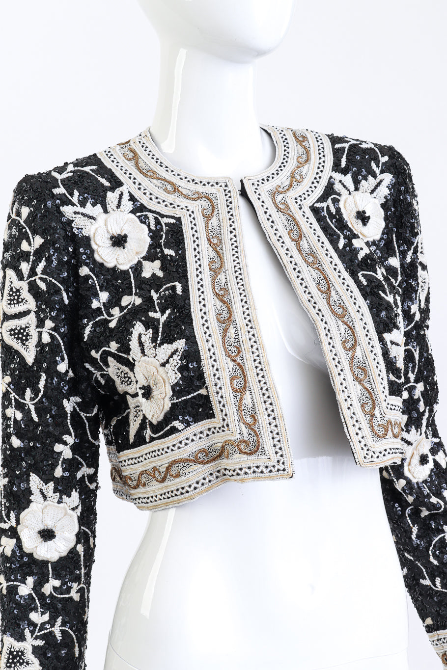 Vintage Richilene Beaded Floral Crop Jacket front on mannequin closeup @recess la