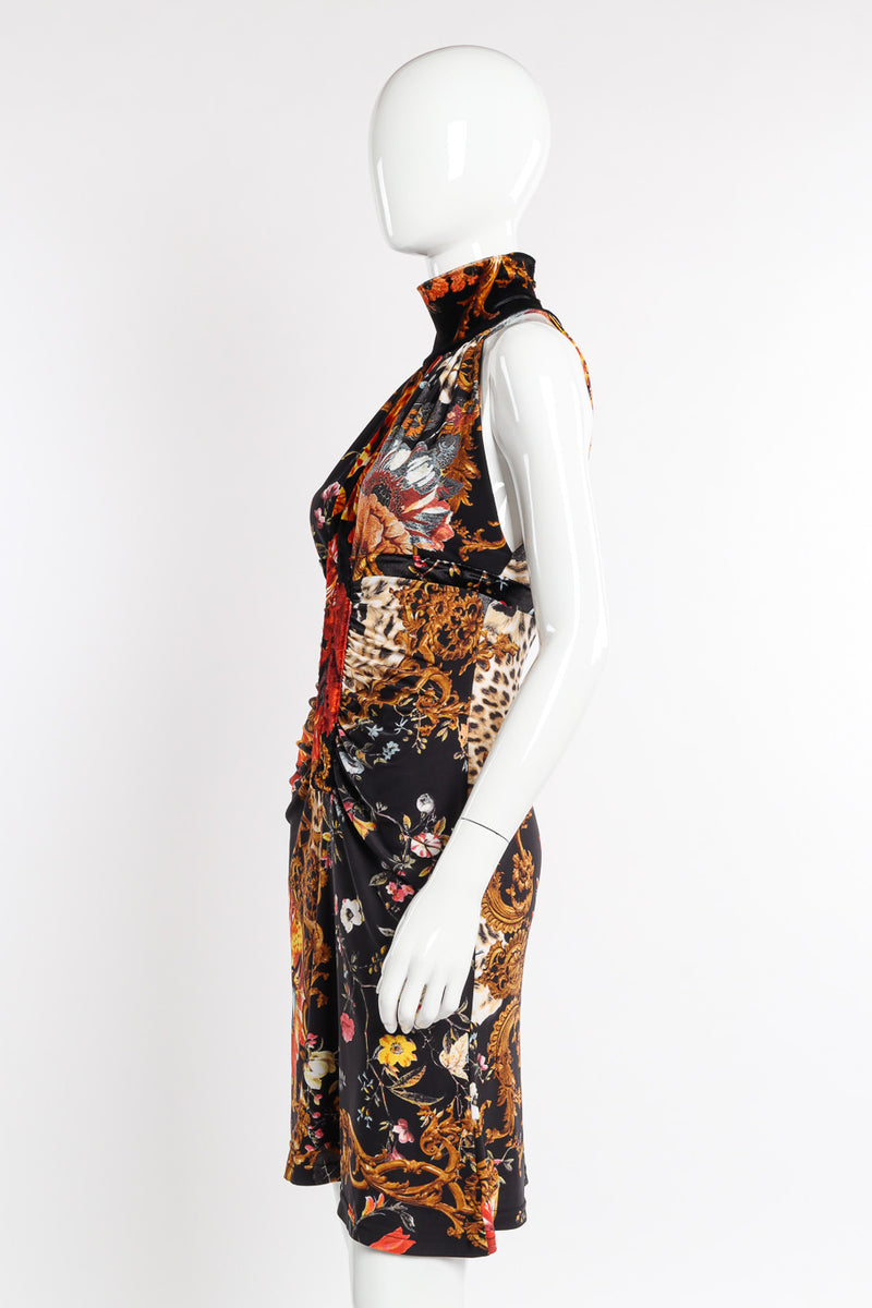 Floral Leopard Filigree Mock Neck Dress by Roberto Cavalli on mannequin side @recessla