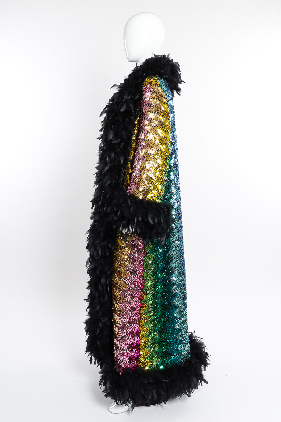 Rainbow Sequin Coat by Fredrick's of Hollywood on mannequin side @recessla