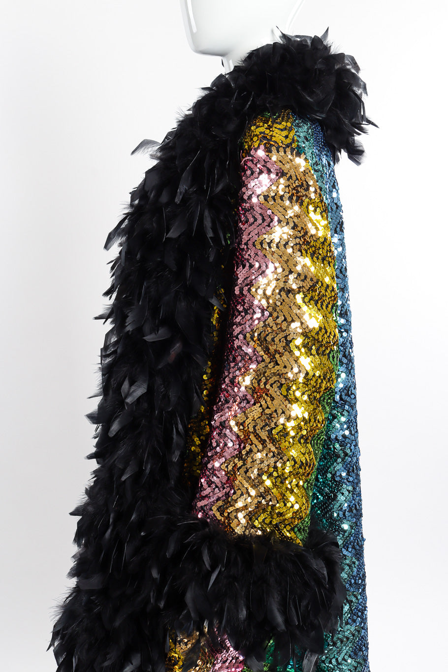 Rainbow Sequin Coat by Fredrick's of Hollywood on mannequin sleeve close @recessla
