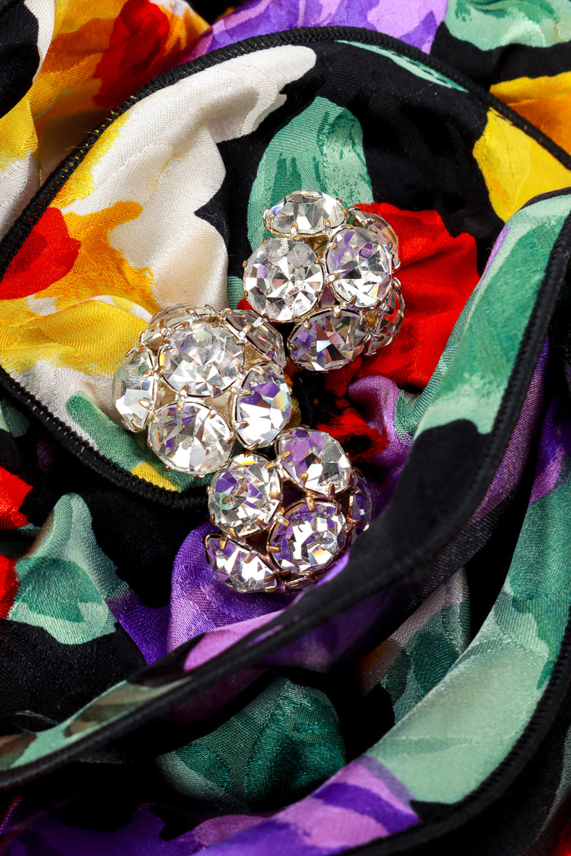 Vintage Raul Blanco Ruched Floral Ruffle Dress crystals closeup @recess la