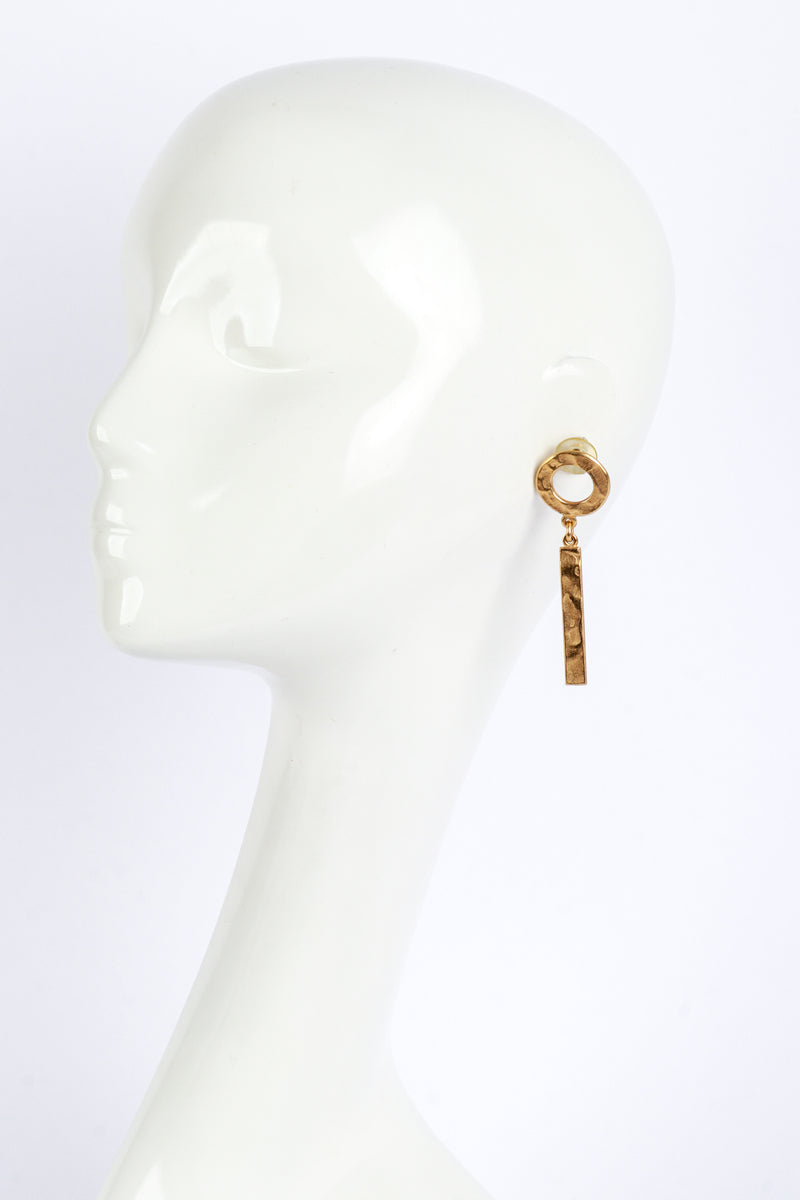 Vintage Biche de Bere Hammered Bar Pendant Necklace & Earring Set earrings on mannequin @recess la