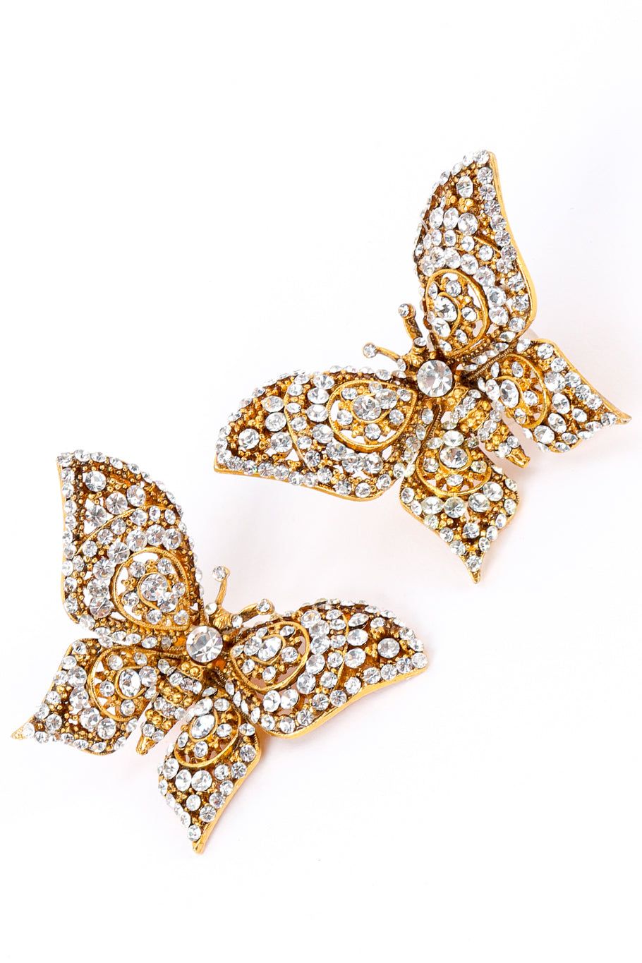 Vintage Crystal Butterly Earrings front view on white backdrop @Recessla