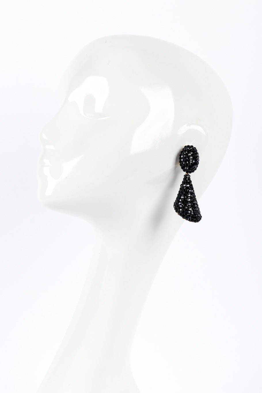 Vintage Richard Kerr Jet Black Crystal Cone Earrings on mannequin @Recessla