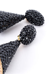 Vintage Richard Kerr Jet Black Crystal Cone Earrings top closeup @Recessla