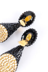 Vintage Richard Kerr Jet Black Crystal Cone Earrings clip back and signature @Recessla