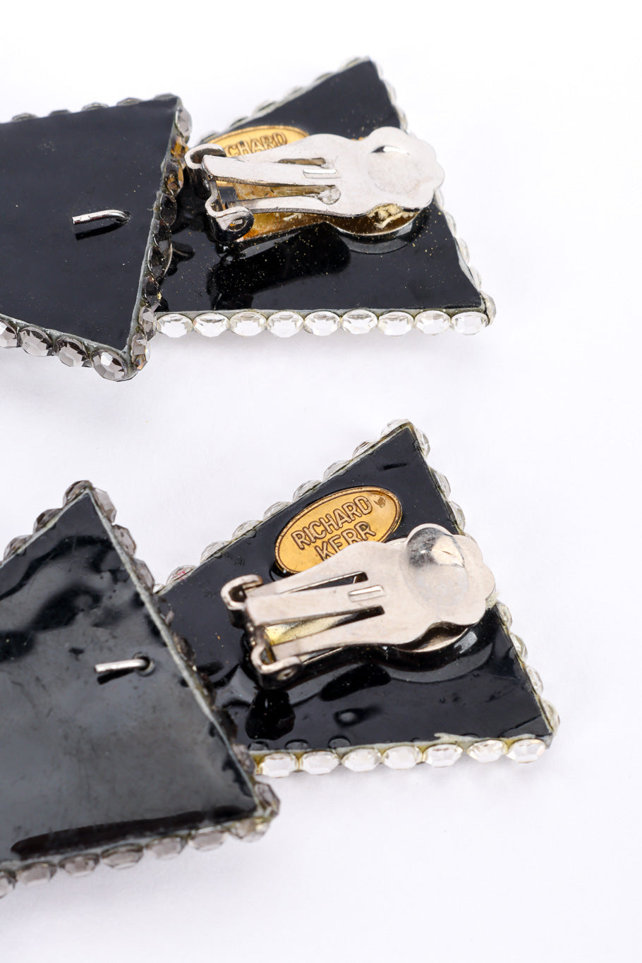 Vintage Richard Kerr Crystal Geo Drop Earrings clip on posts closeup @recessla