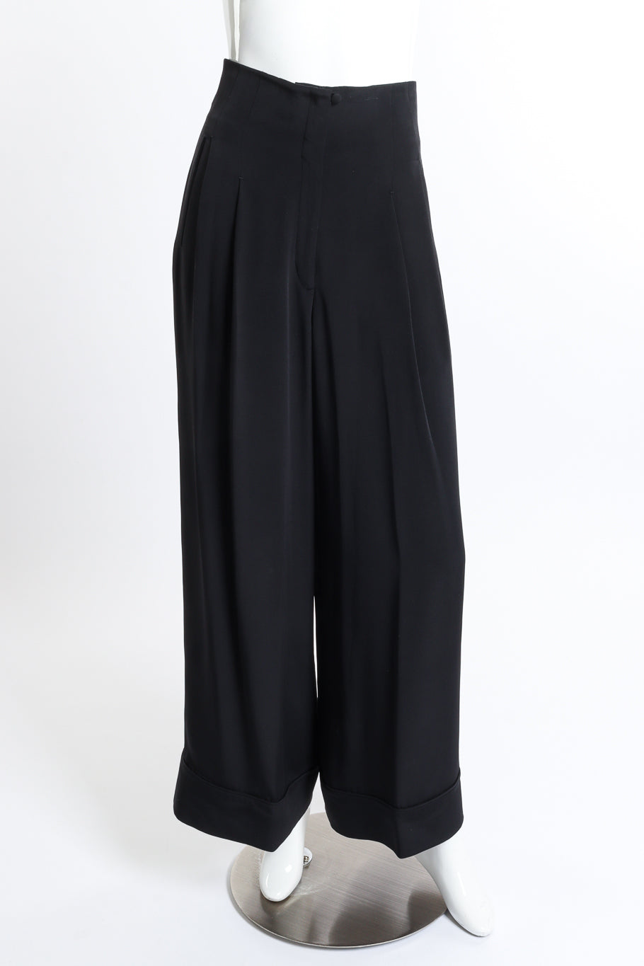 Vintage Richard Tyler wide leg high waisted black pants front view as worn on mannequin @RECESS LA